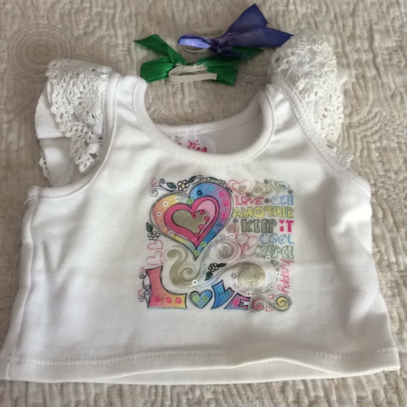 Build-A-Bear 2 pants 4 tops 1 mp3 7 bows 6 hangers - Picture 2 of 8